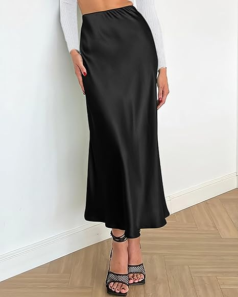 Luxury Satin Flowing Elegance Midi Skirt