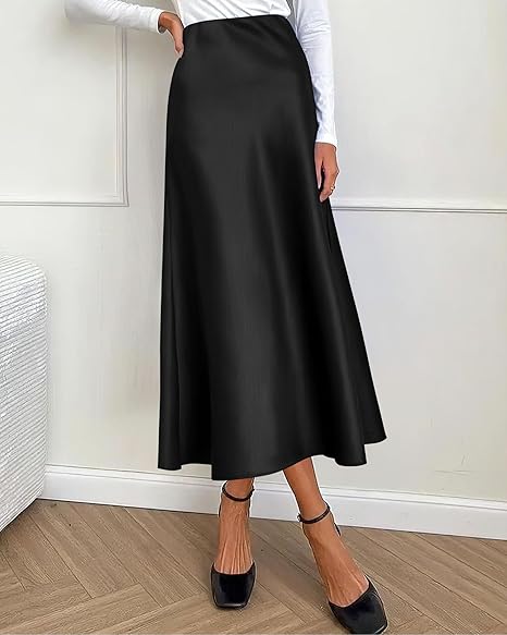 Luxury Satin Flowing Elegance Midi Skirt