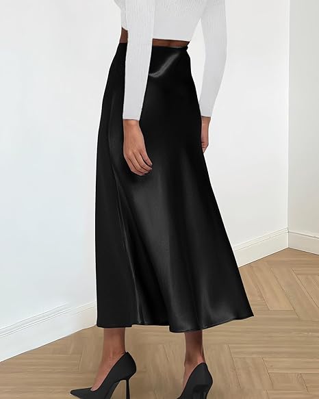 Luxury Satin Flowing Elegance Midi Skirt