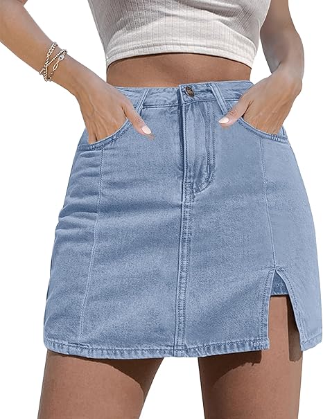 High-Waisted Stretch Denim Skort Shorts