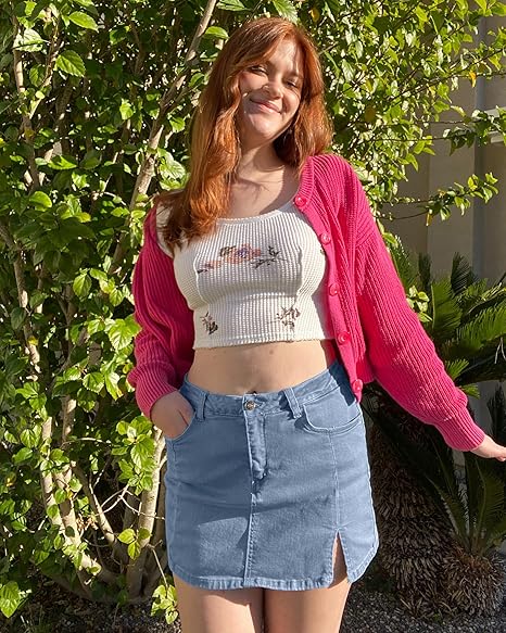 High-Waisted Stretch Denim Skort Shorts